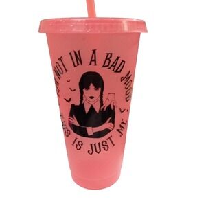 Wednesday Addams I'm Not In A‎ Bad Mood Tumbler with Lid and Straw 24oz reusable